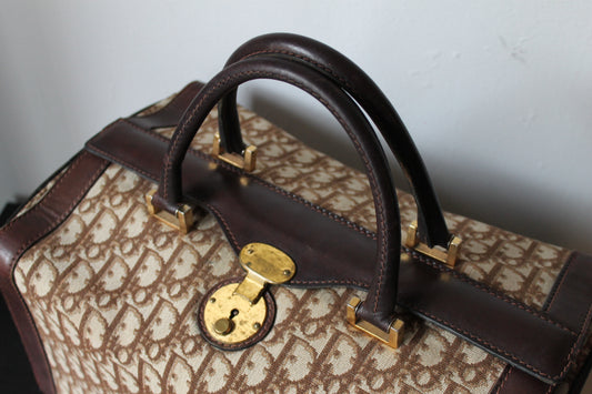 Dior vanity - trousse de toilette vintage en toile et cuir années 1970