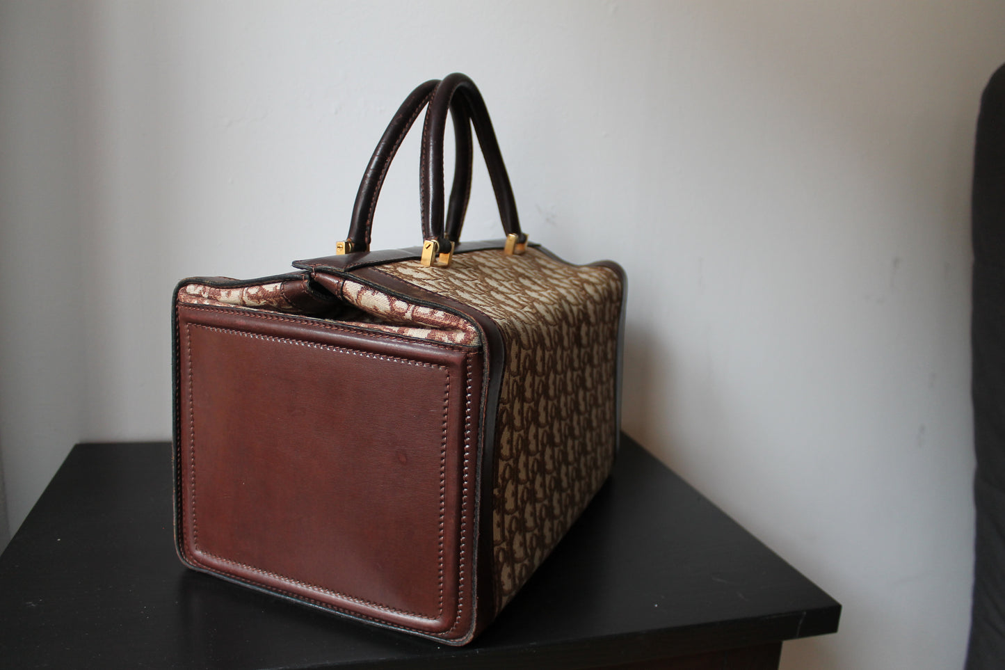 Dior vanity - trousse de toilette vintage en toile et cuir années 1970