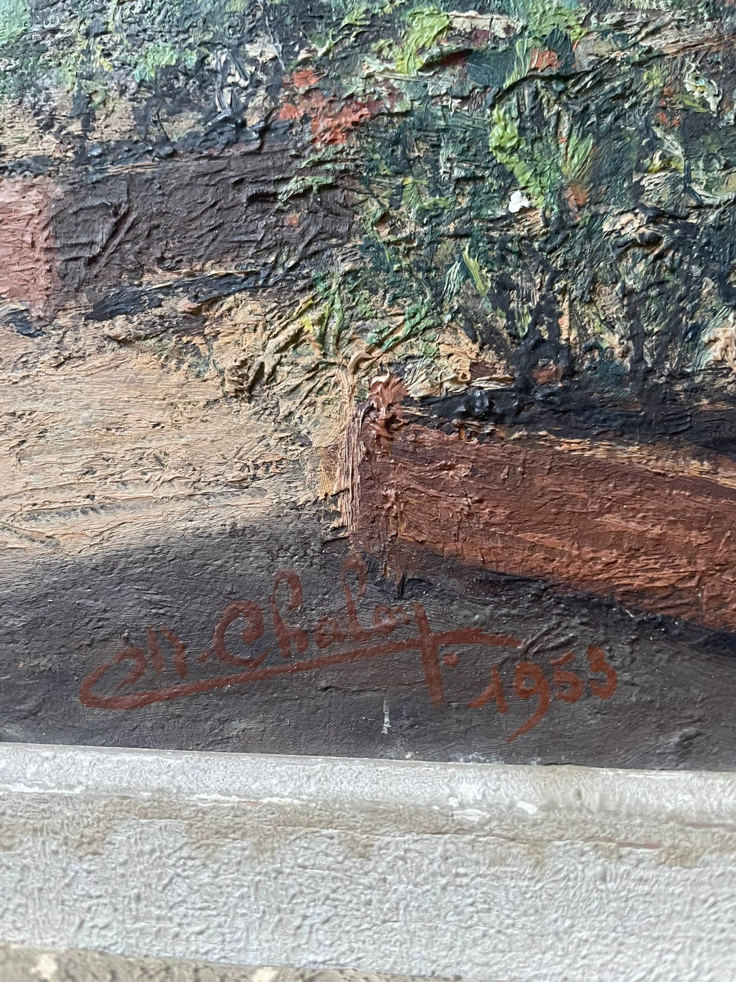 Peinture huile sur toile 'Rue parisienne' CH Chaloy 1953 Ecole de Paris
