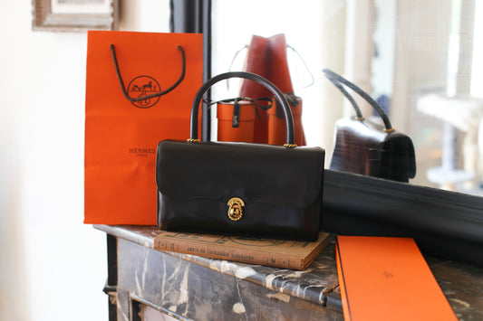 Sac à main vintage Hermès modèle escale en box marron