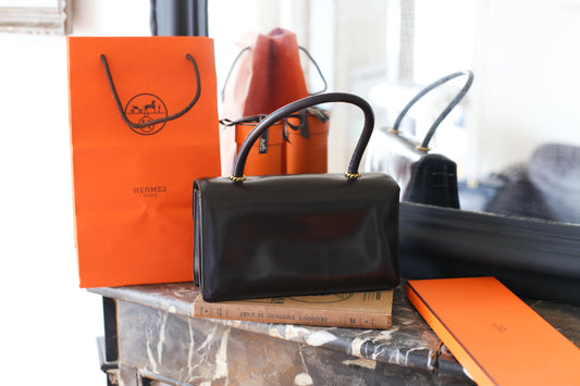Sac à main vintage Hermès modèle escale en box marron