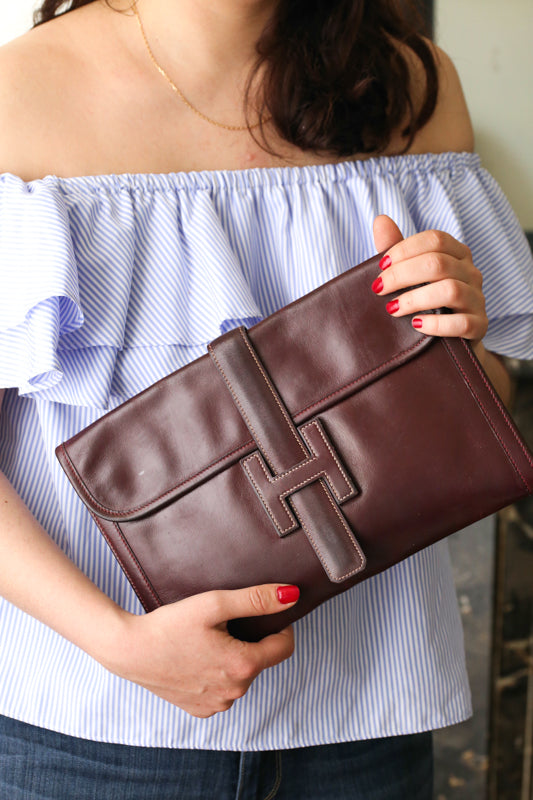Pochette Hermès vintage Jige en cuir bordeaux
