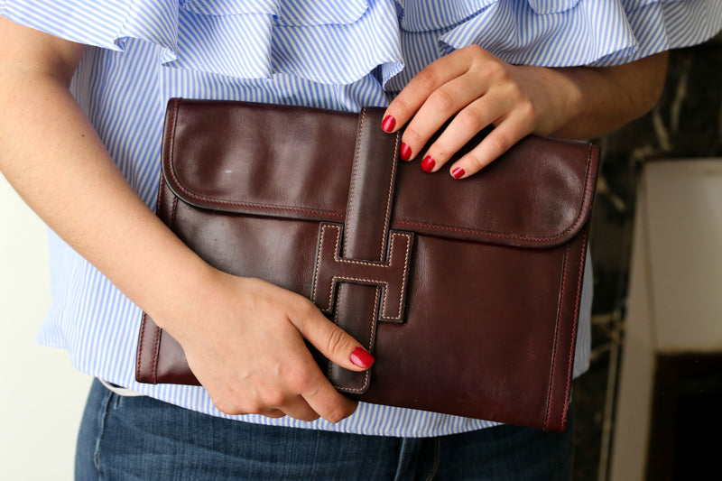 Pochette Hermès vintage Jige en cuir bordeaux