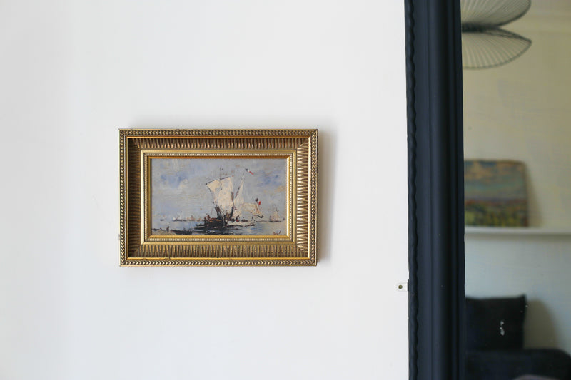 Bazil (XXe siècle) "Bateaux français sortant en mer" huile sur panneau