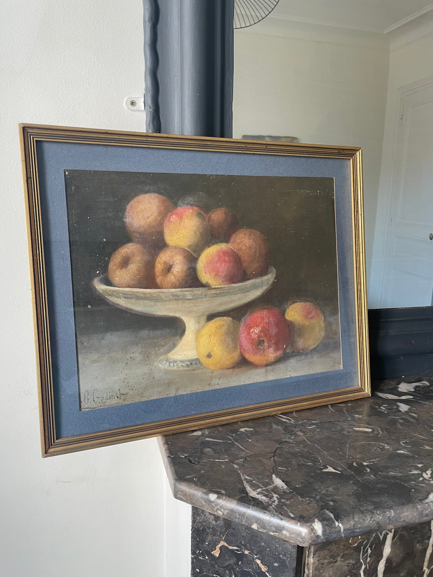 Painting "Apples in a basket" signed G.Godinet