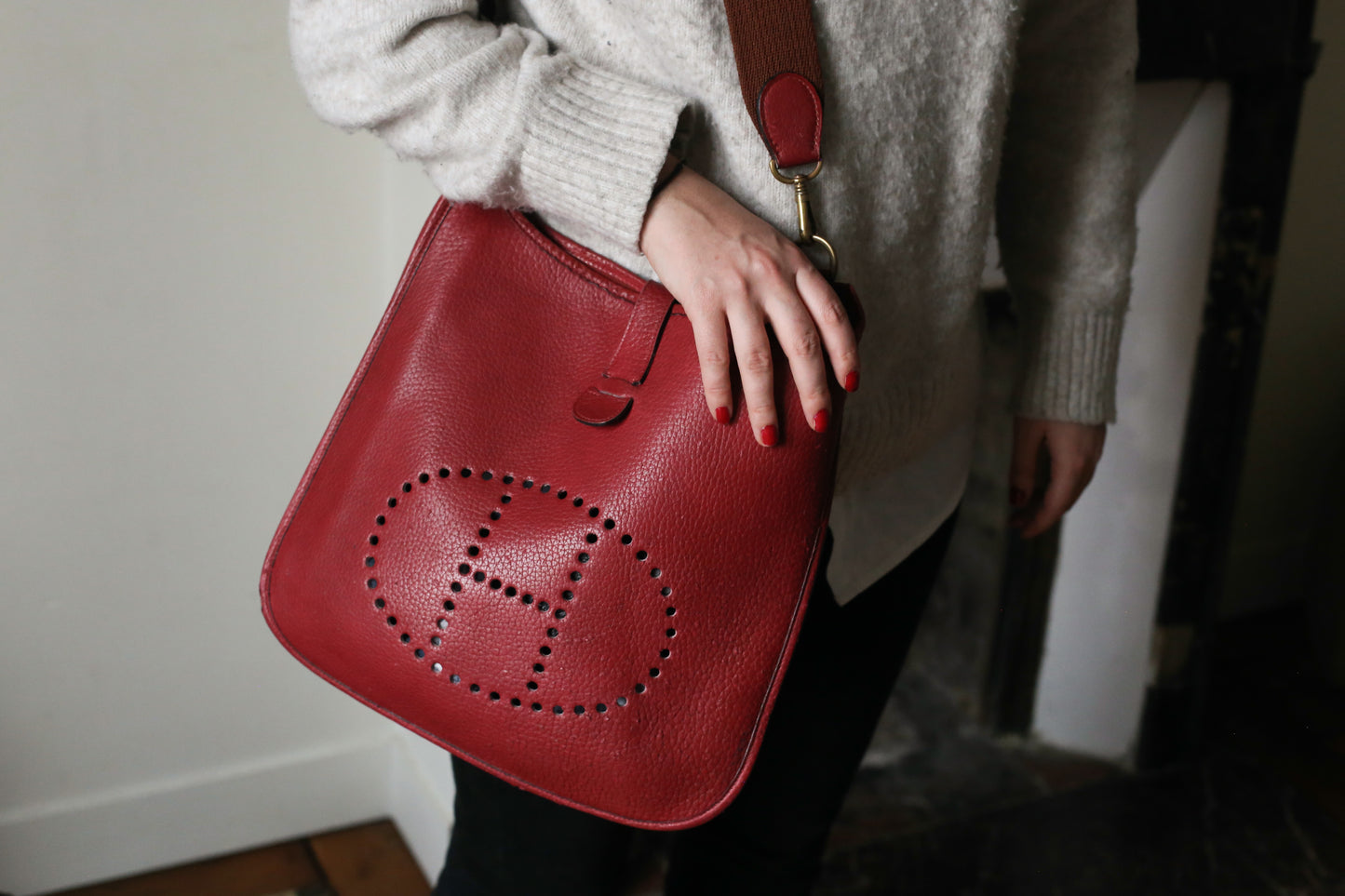 Hermès sac à main vintage modèle Evelyne cuir rouge bordeaux