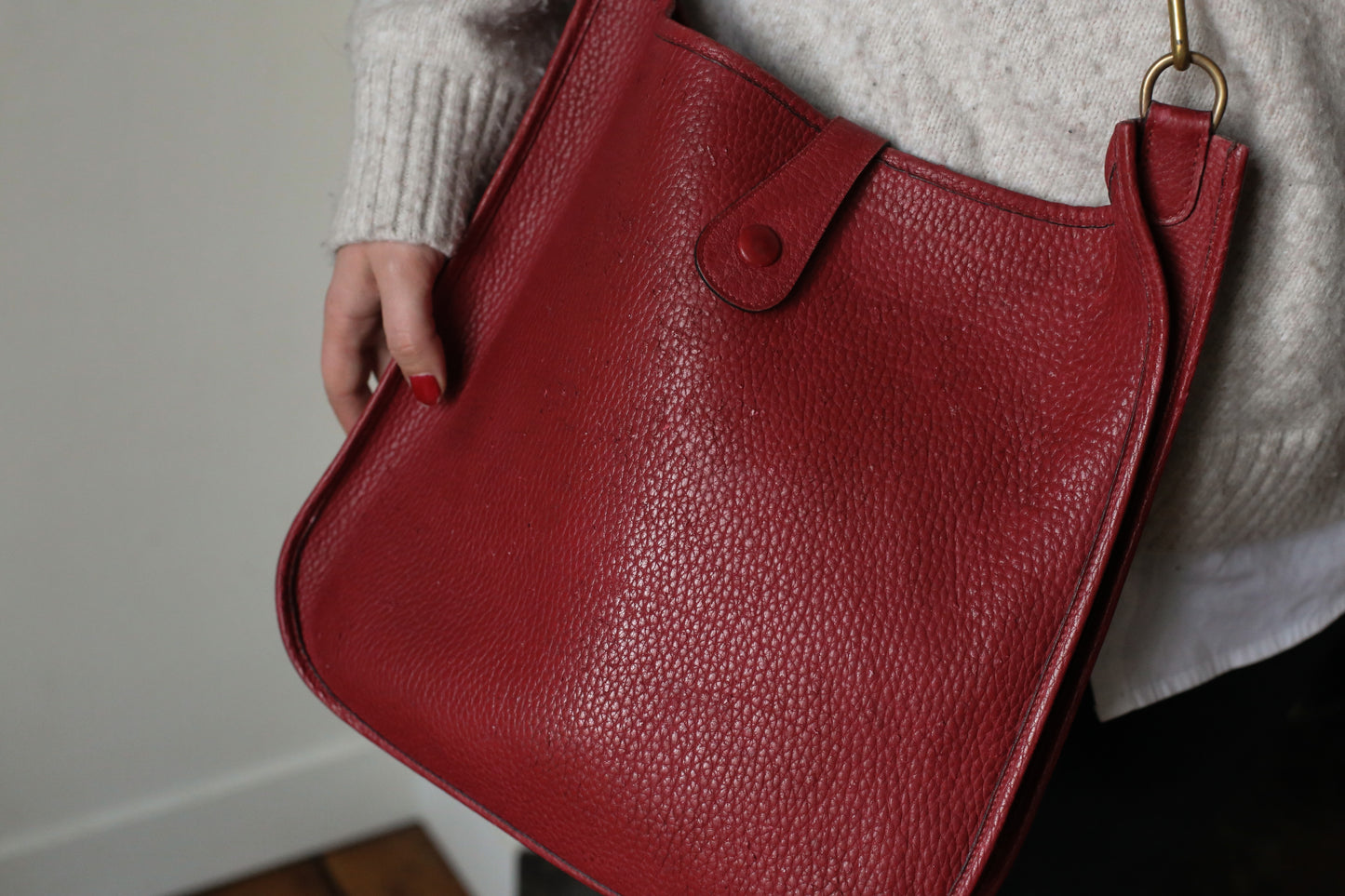 Hermès sac à main vintage modèle Evelyne cuir rouge bordeaux