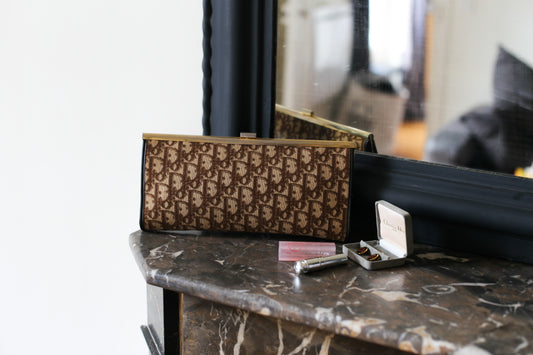 Pochette vintage en toile et cuir Dior oblique