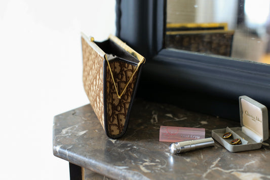 Pochette vintage en toile et cuir Dior oblique