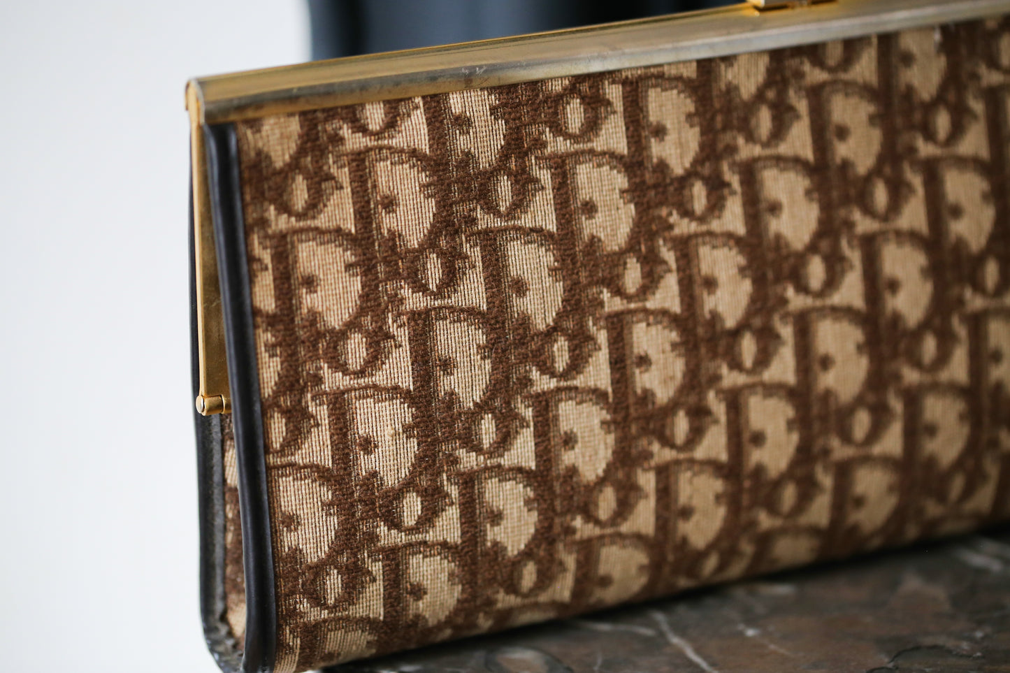 Pochette vintage en toile et cuir Dior oblique