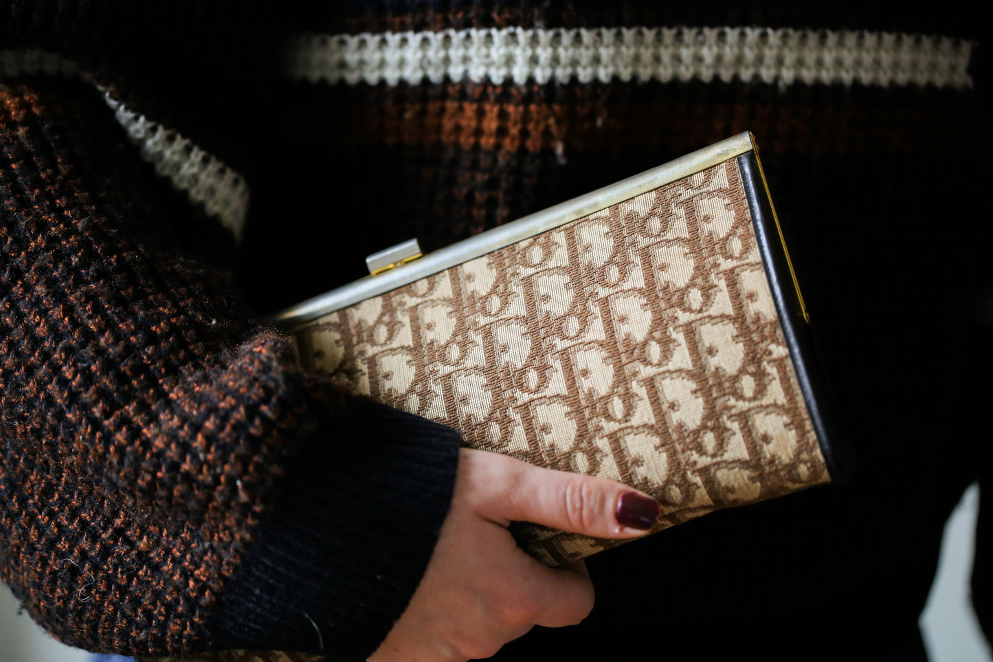 Pochette vintage en toile et cuir Dior oblique