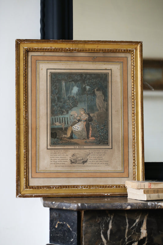 Gravure du XVIIIe siècle : "La rose" de Parny représentée par Debucourt à la manière anglaise