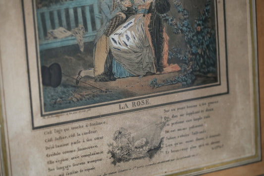 Gravure du XVIIIe siècle : "La rose" de Parny représentée par Debucourt à la manière anglaise