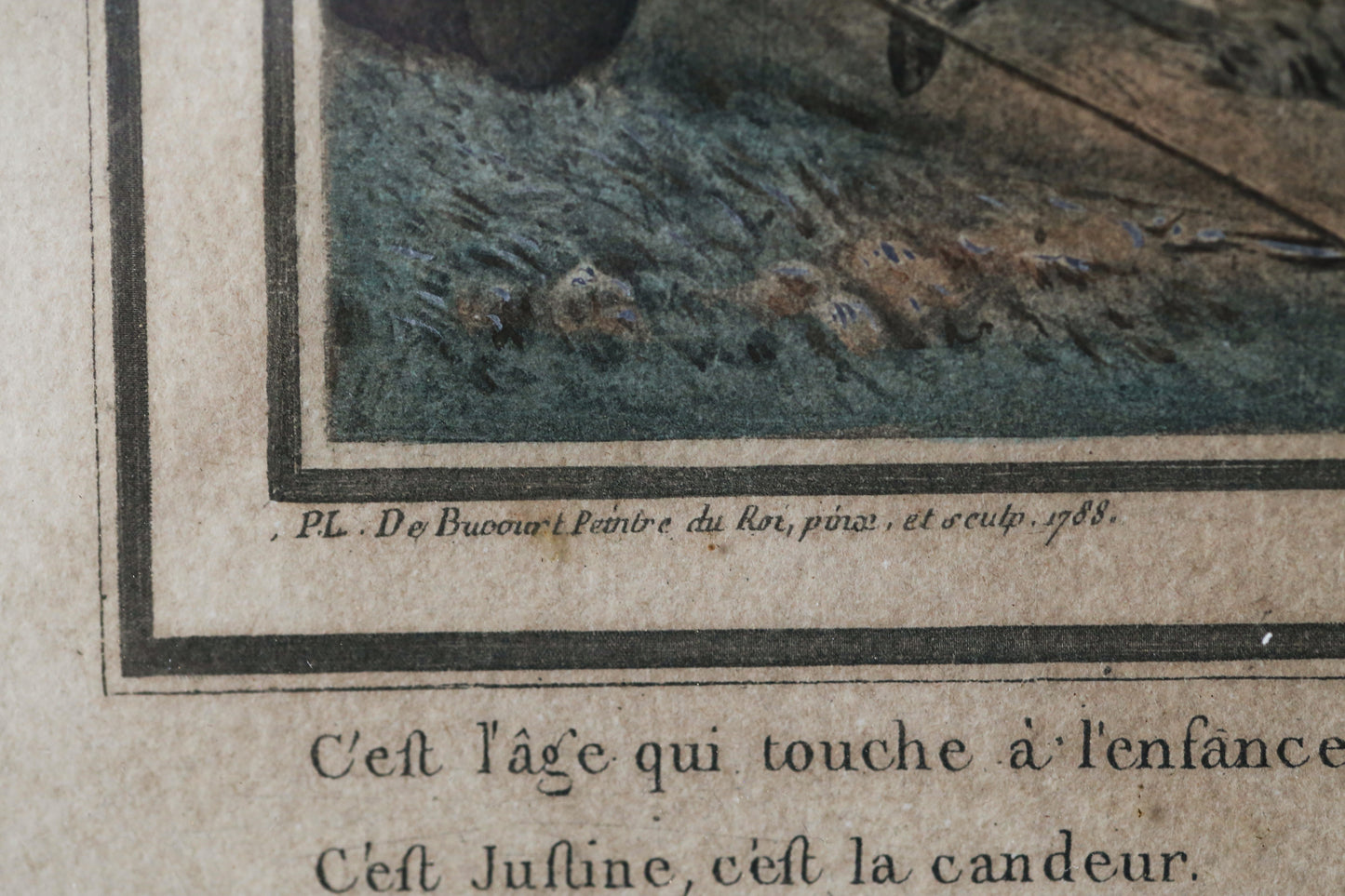 Gravure du XVIIIe siècle : "La rose" de Parny représentée par Debucourt à la manière anglaise