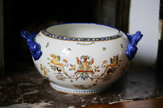 Cache-pot à anses en faïence de Gien XIXe siècle