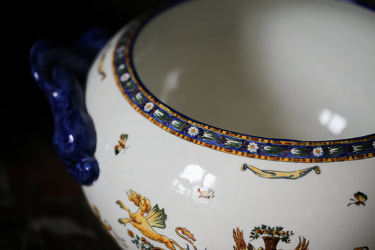 Cache-pot à anses en faïence de Gien XIXe siècle