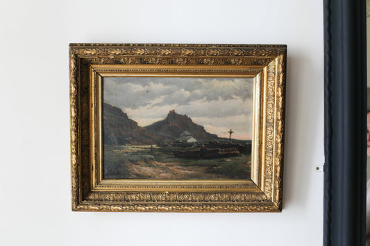 A.Micol huile sur panneau "La marche dans les Pyrénées basques" 1886