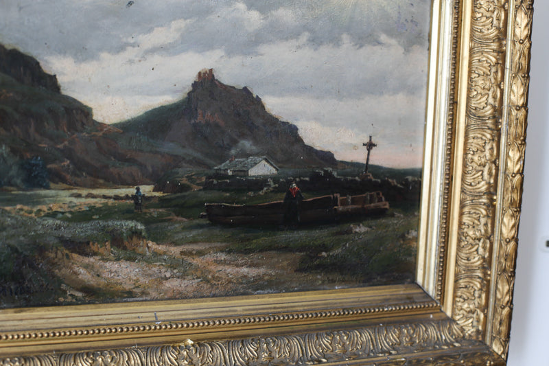 A.Micol huile sur panneau "La marche dans les Pyrénées basques" 1886