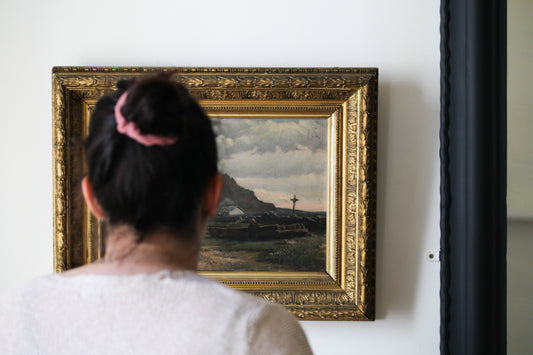 A.Micol huile sur panneau "La marche dans les Pyrénées basques" 1886