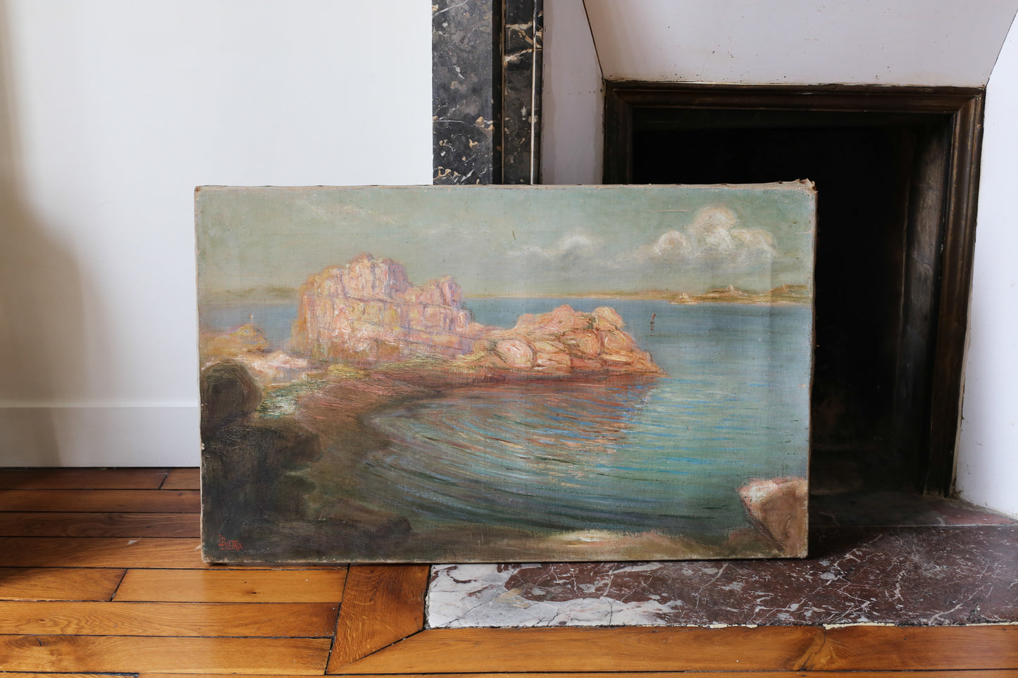 Tableau "Rochers de Ploumanac'h" début XXe siècle signé L. Bietrix