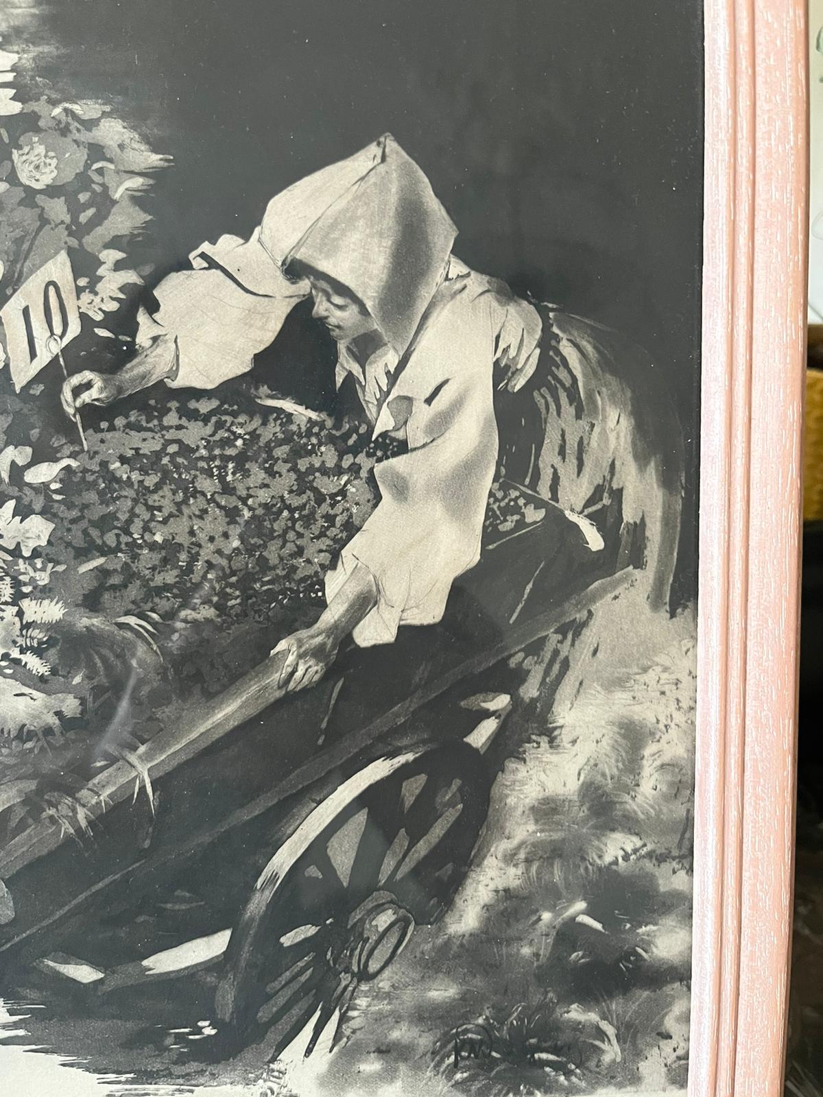 Gravure "la marchande de fleurs" Karl Wagner (1839 - 1929) signée