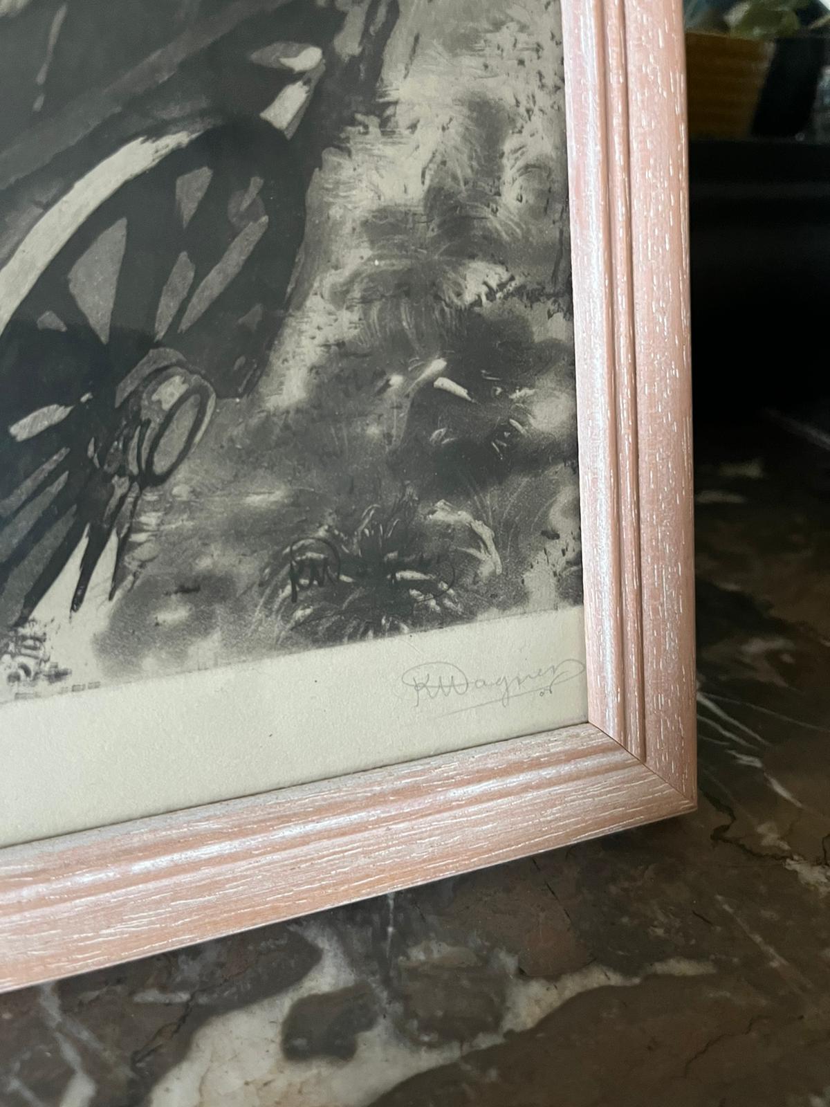 Gravure "la marchande de fleurs" Karl Wagner (1839 - 1929) signée