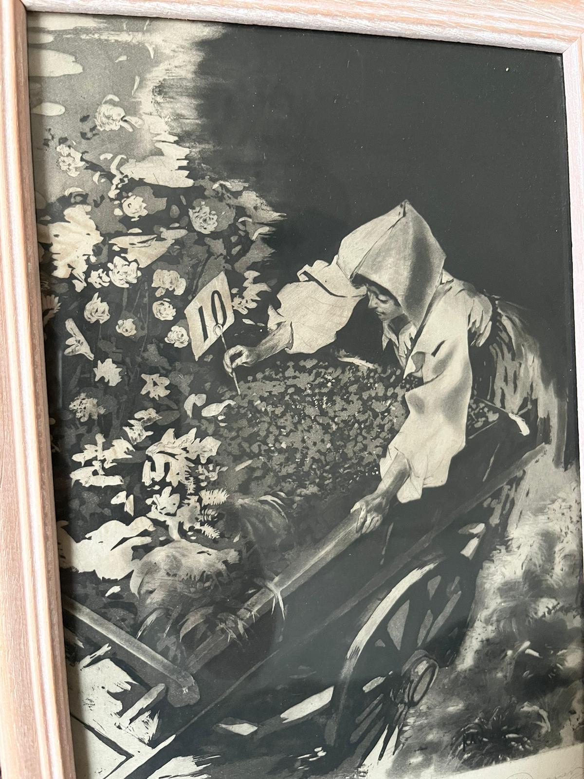 Gravure "la marchande de fleurs" Karl Wagner (1839 - 1929) signée