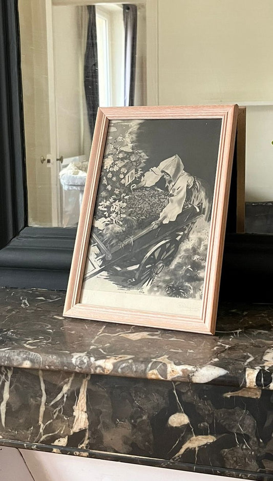 Gravure "la marchande de fleurs" Karl Wagner (1839 - 1929) signée