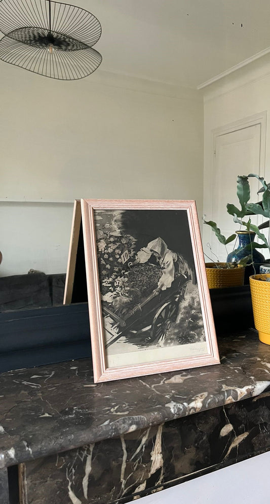 Gravure "la marchande de fleurs" Karl Wagner (1839 - 1929) signée