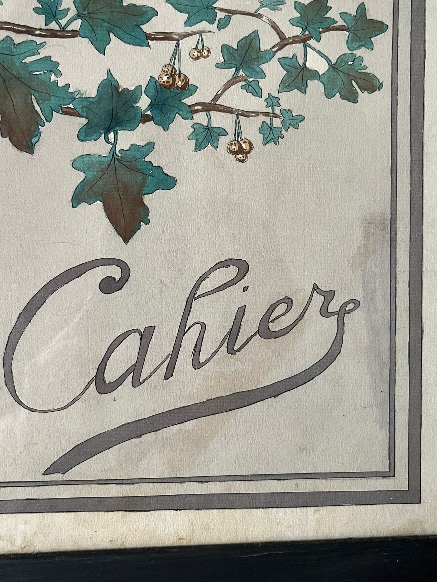 Aquarelle à décor de feuilles réalisée par Renée Billette en 1912