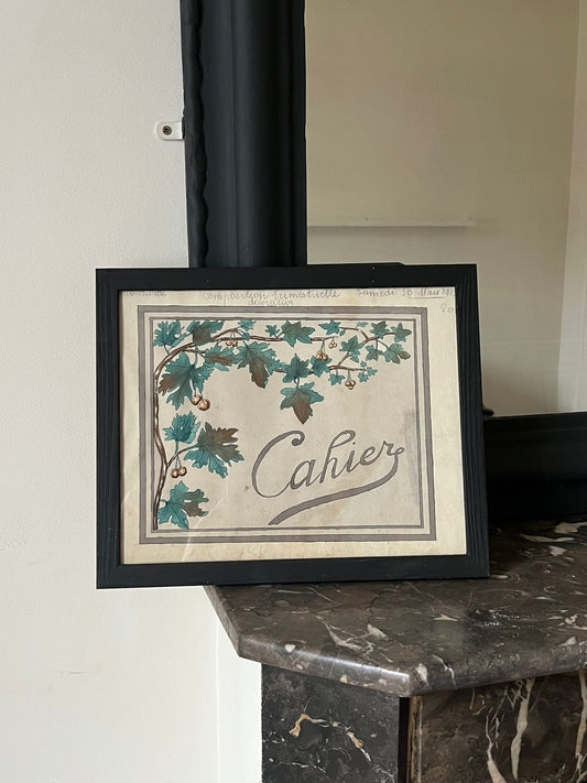 Aquarelle à décor de feuilles réalisée par Renée Billette en 1912