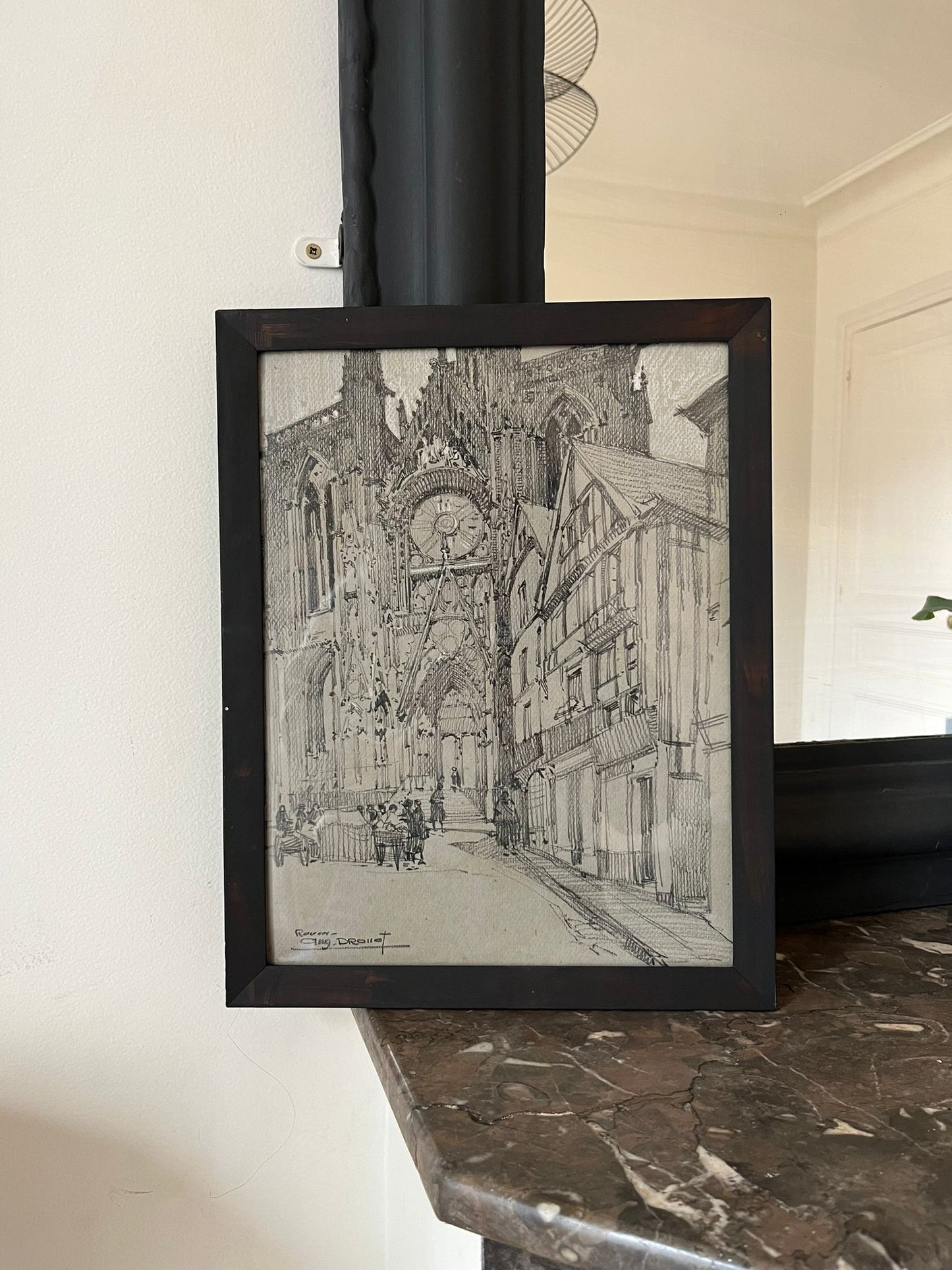 Auguste Drouot (1881-1955) "Cathédrale de Rouen" dessin au crayon