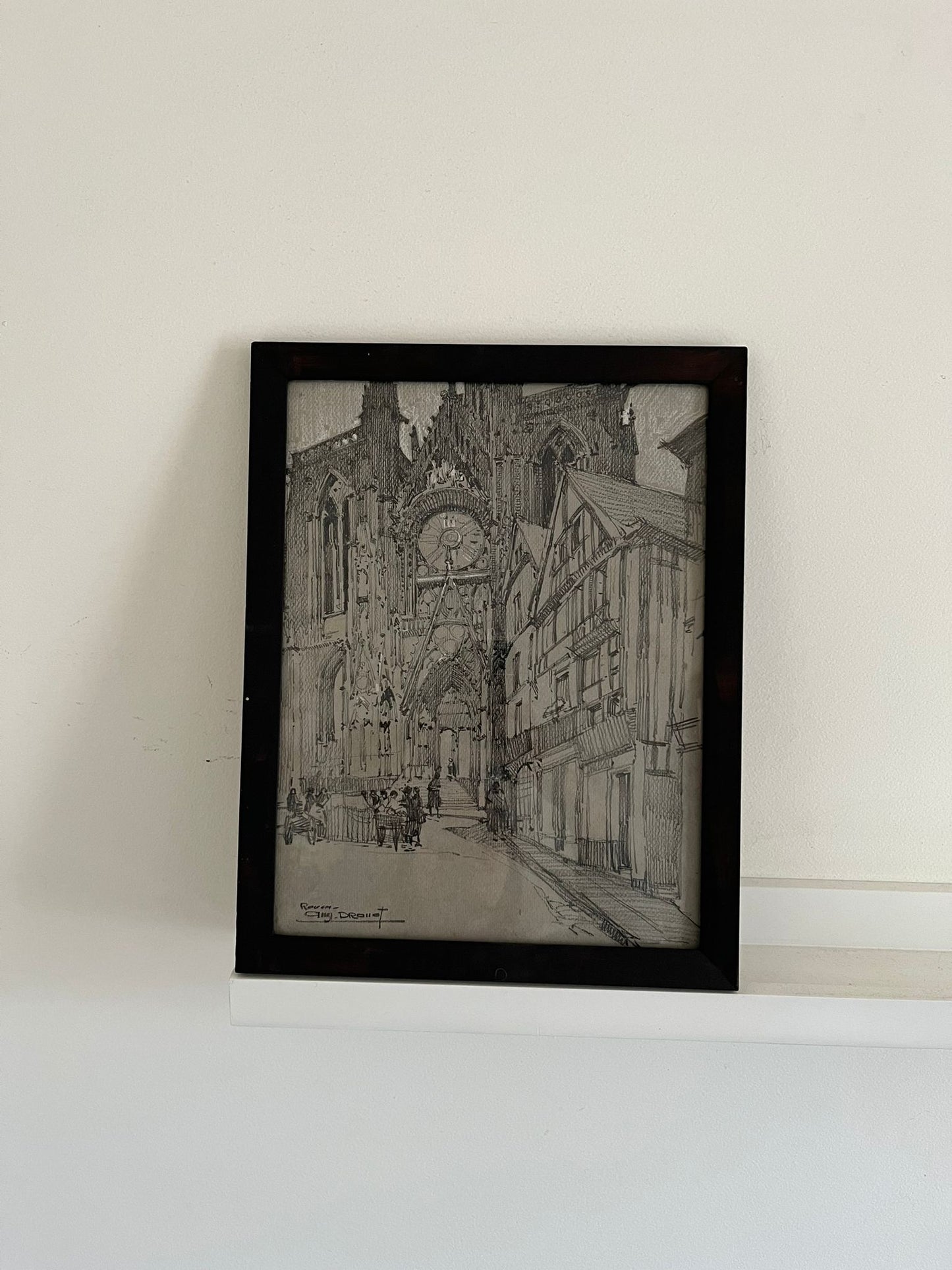 Auguste Drouot (1881-1955) "Cathédrale de Rouen" dessin au crayon