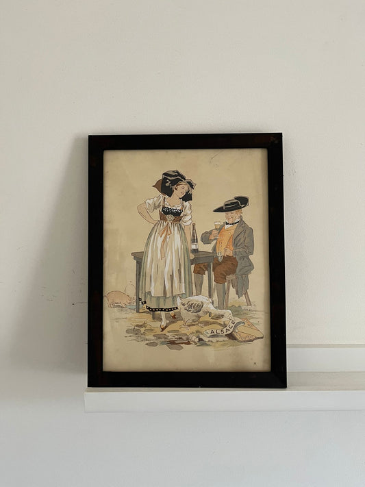 E. Maudy (1866 - 1944) Lithographie de l'Alsace représentant un couple en costumes traditionnels