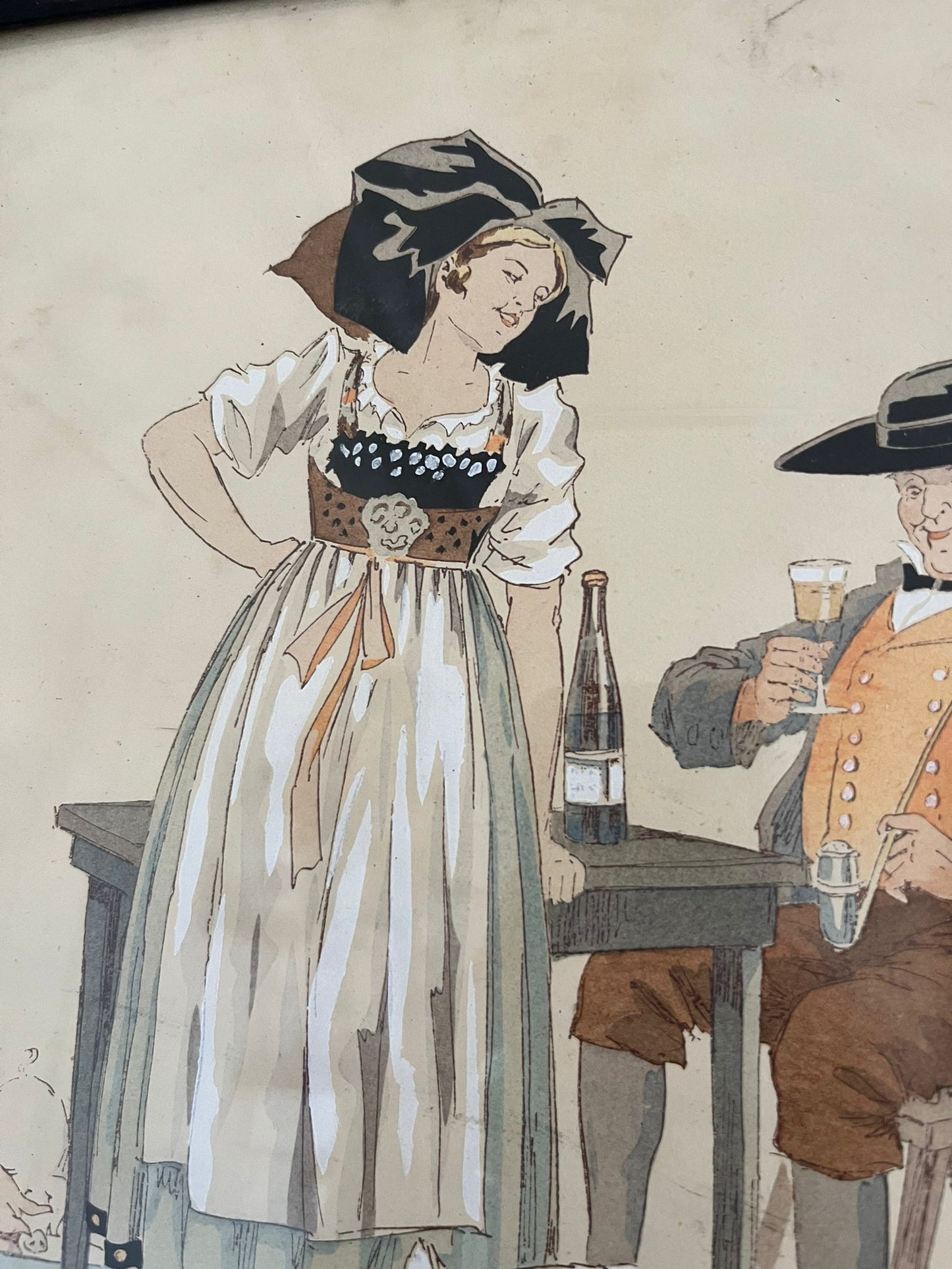 E. Maudy (1866 - 1944) Lithographie de l'Alsace représentant un couple en costumes traditionnels