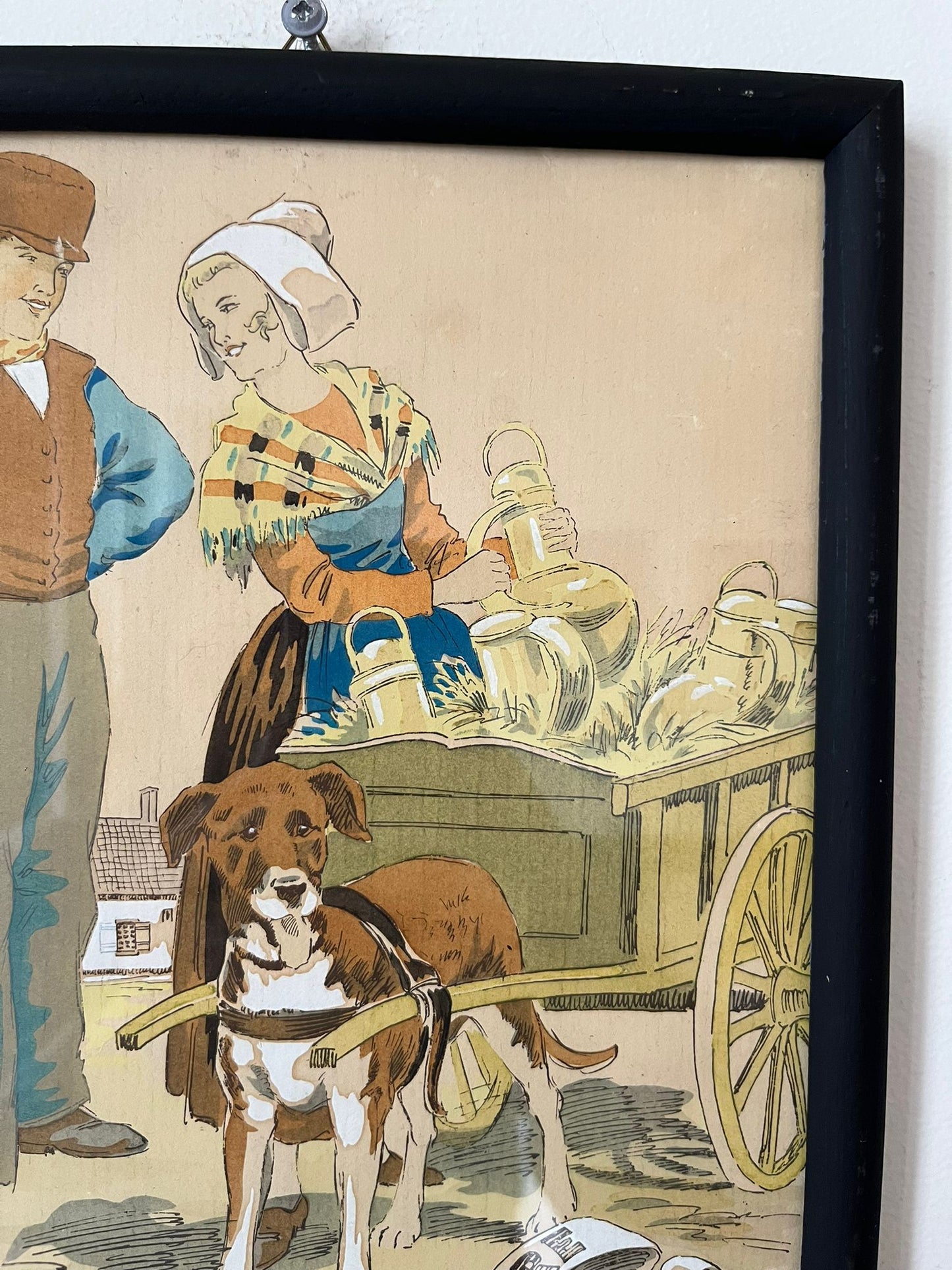 E. Maudy (1866 - 1944) Lithographie de la Flandre représentant un couple de fermiers