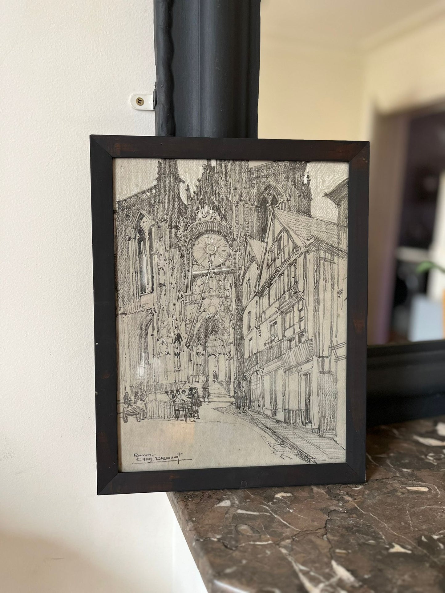 Auguste Drouot (1881-1955) "Cathédrale de Rouen" dessin au crayon