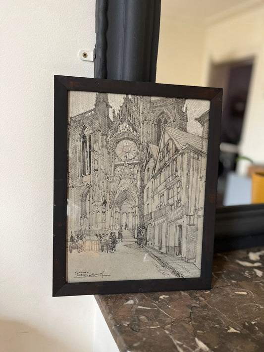 Auguste Drouot (1881-1955) "Cathédrale de Rouen" dessin au crayon