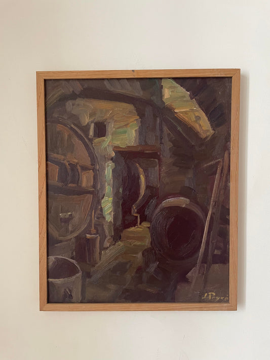 Louis Peyré (1923 - 2012) "La cave du Lou" peinture sur isorel