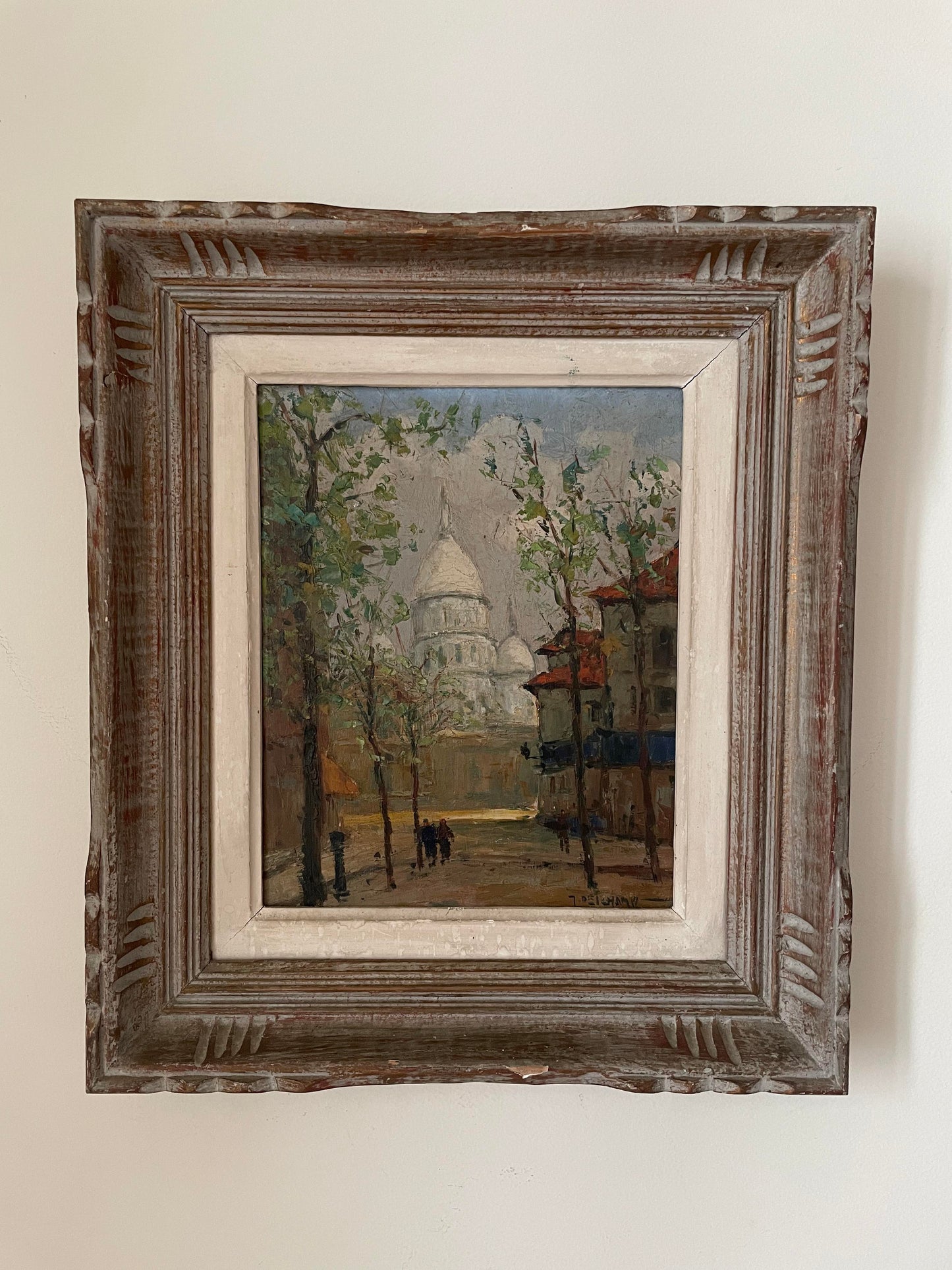 Gabriel Deschamps (1919 - 2011) "Place du Tertre à Montmartre" peinture sur isorel