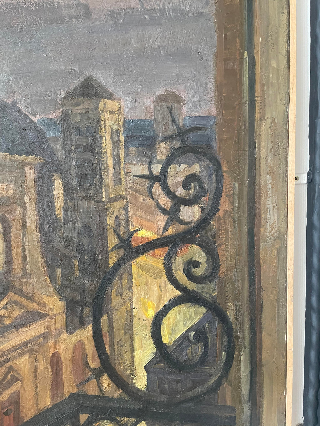Louis Peyré (1923 - 2012) "Vu du balcon : Le clocher de Saint-Nicolas-du-Chardonnet de nuit" peinture
