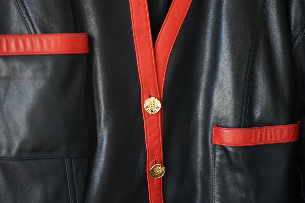 Chanel veste en cuir vintage noire et rouge