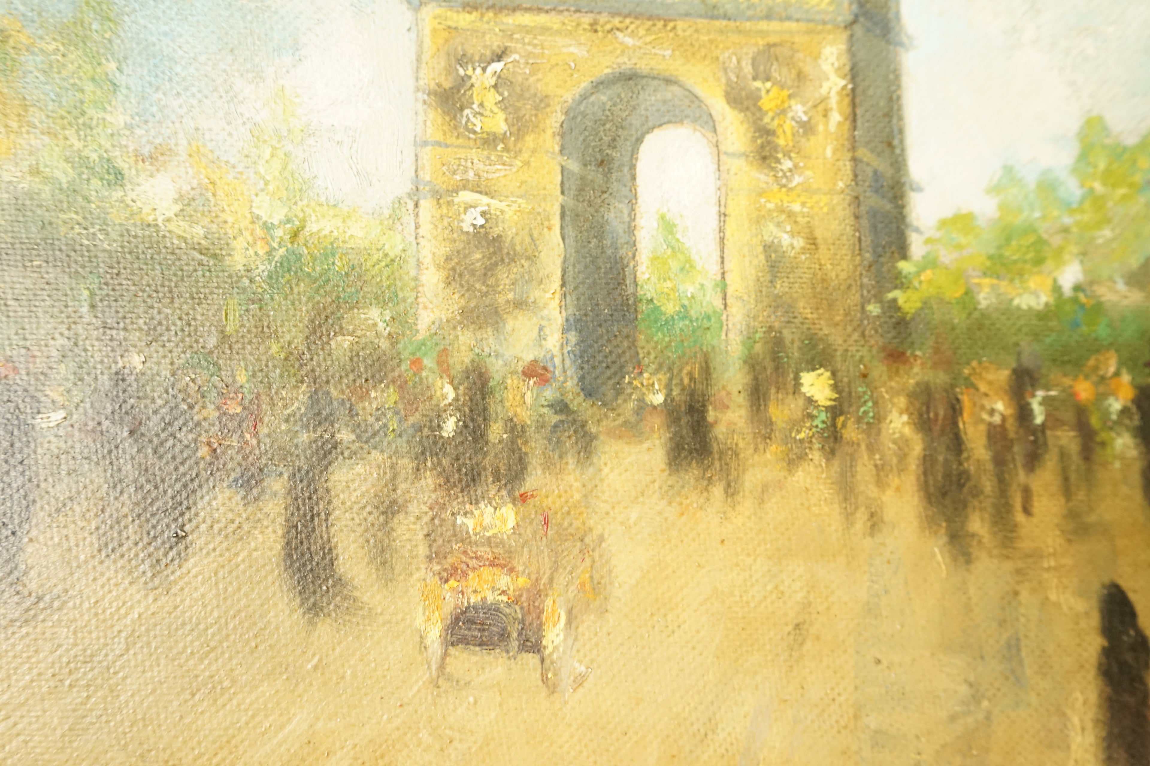 A.Dreqqe "Un dimanche à l'Arc de Triomphe"  Peinture sur bois 1939