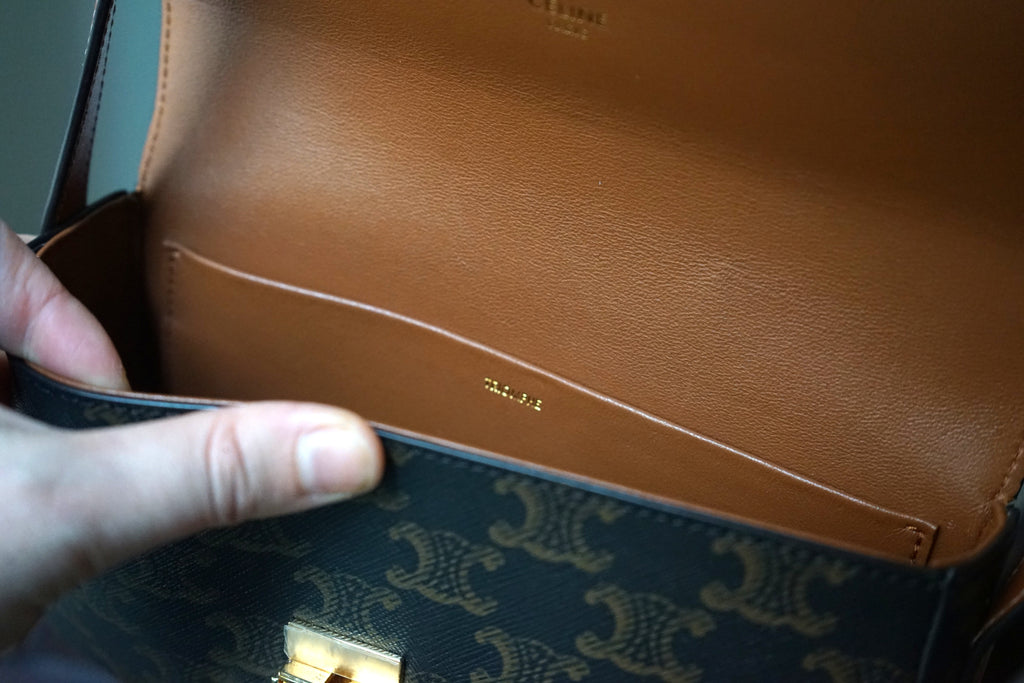Celine sac à main Triomphe en toile imprimée et veau camel