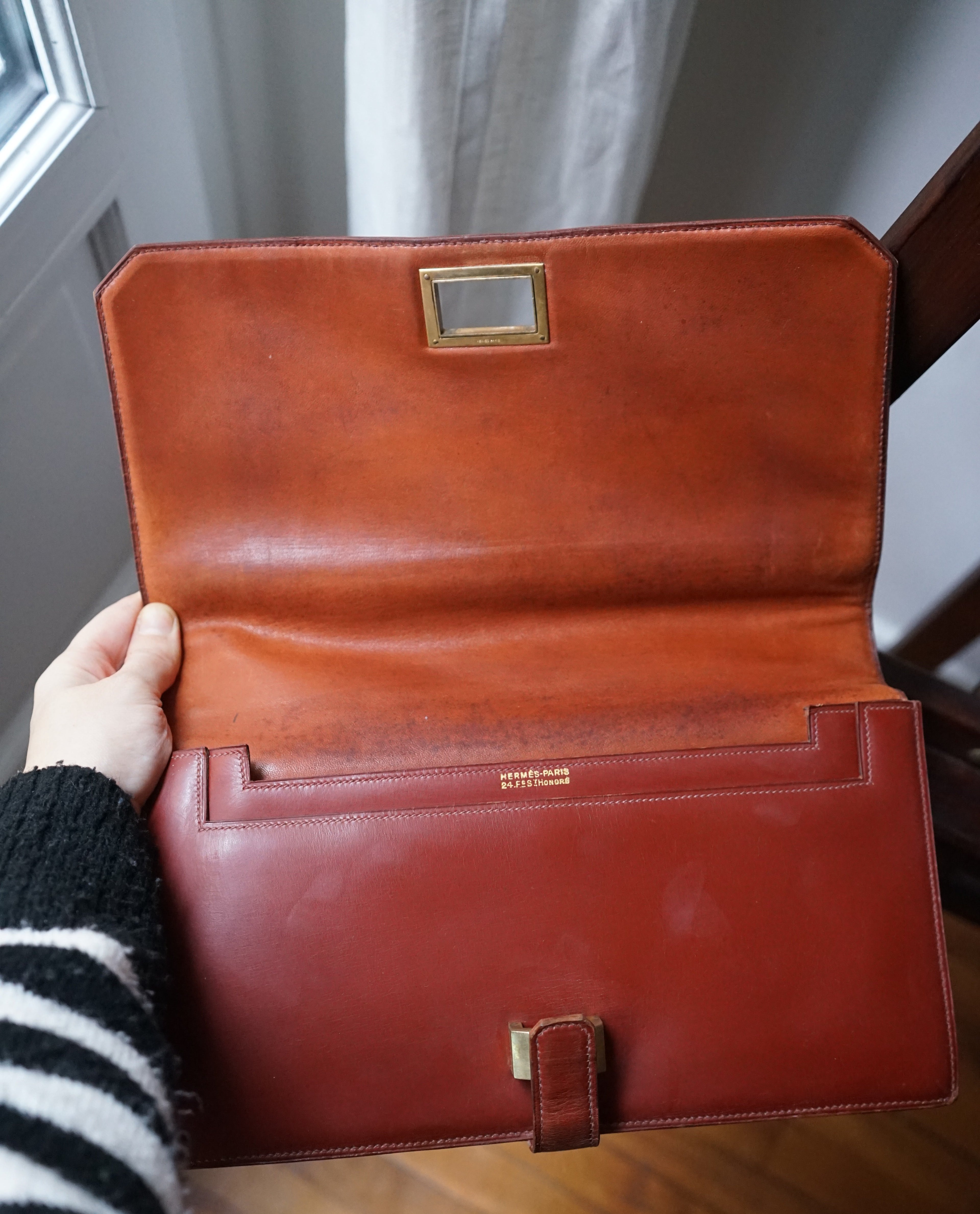 Hermès sac à main vintage modèle brio en cuir cognac