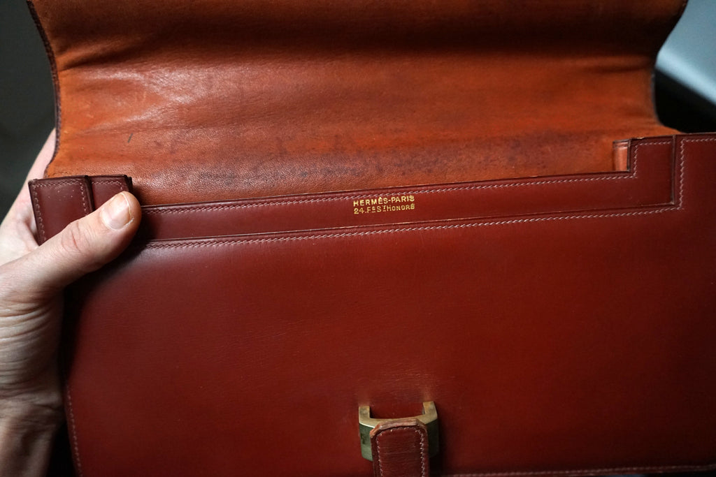 Hermès sac à main vintage modèle brio en cuir cognac