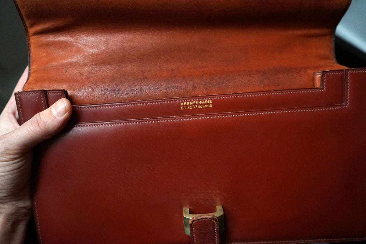 Hermès sac à main vintage modèle brio en cuir cognac