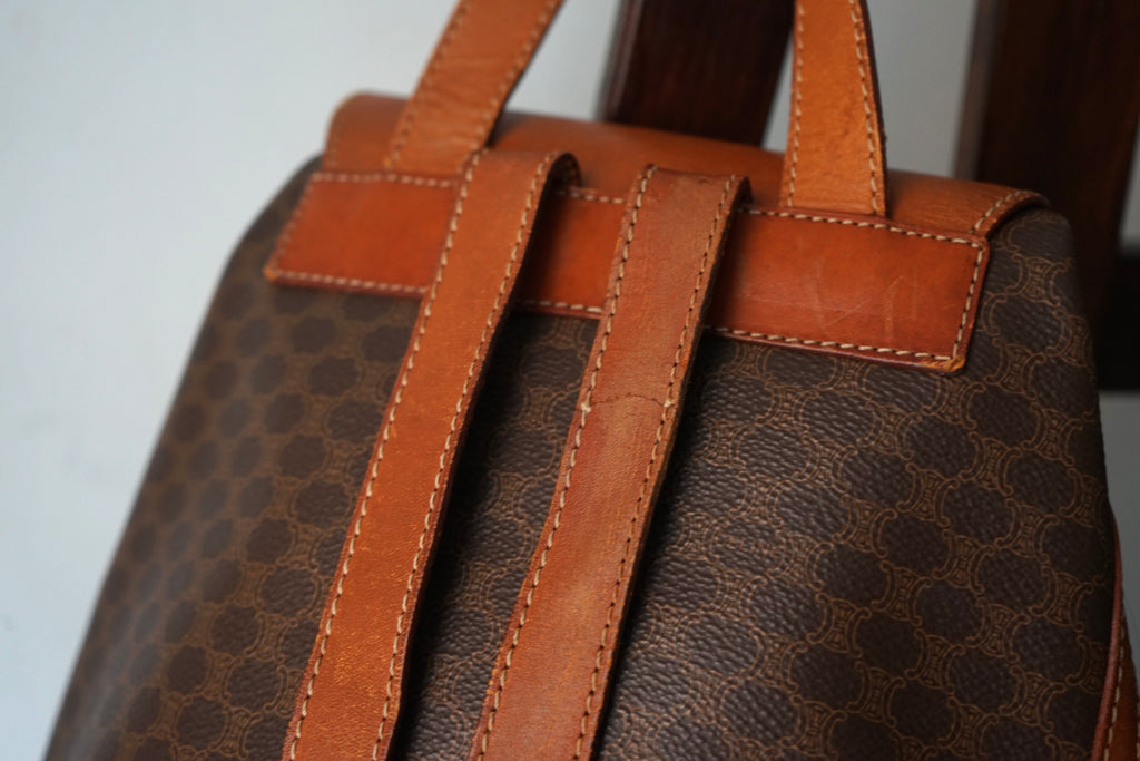 Céline sac à dos en cuir et toile triomphe
