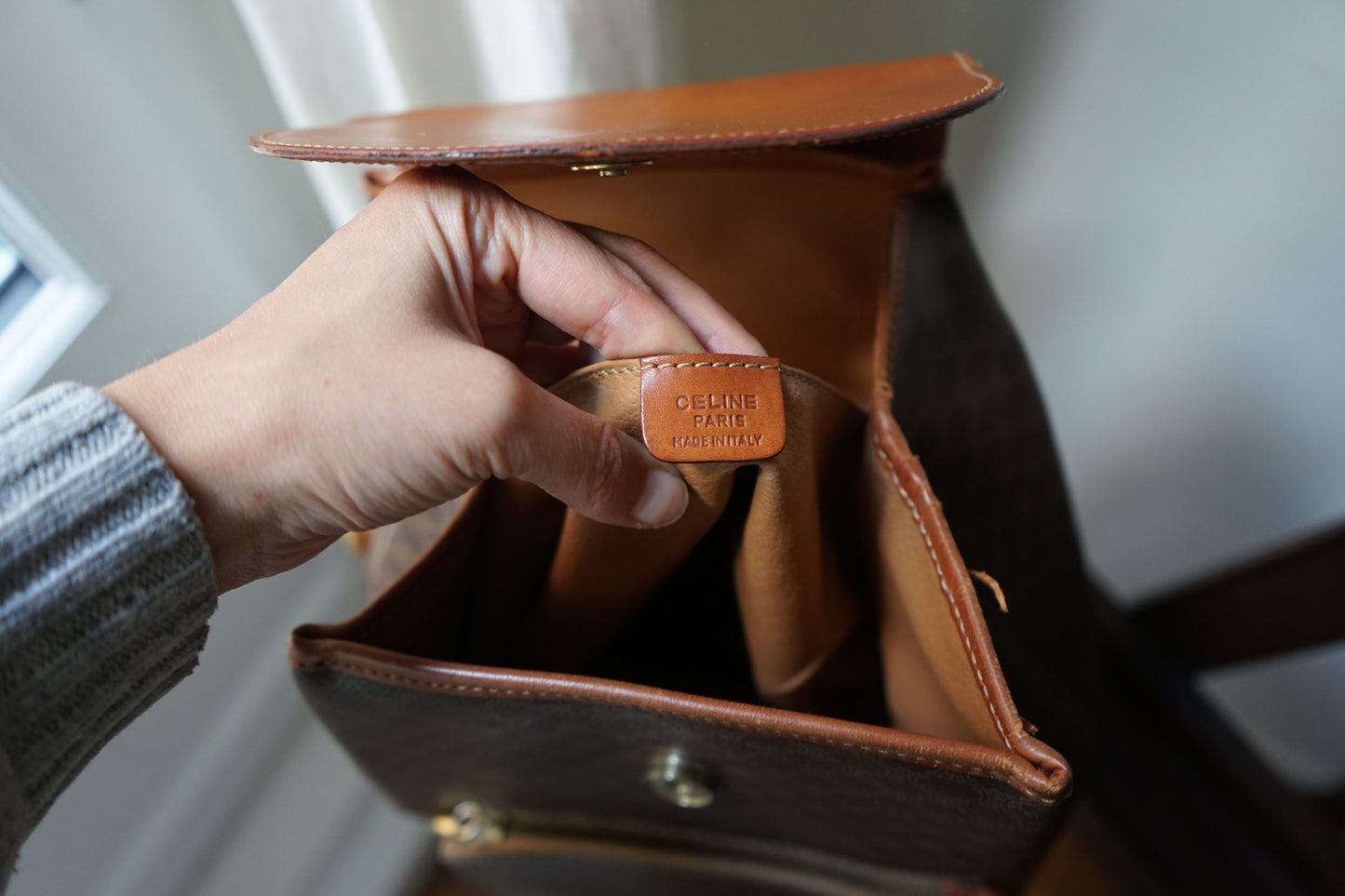 Céline sac à dos en cuir et toile triomphe