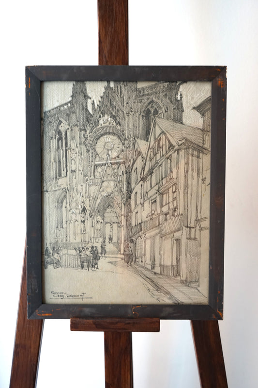 Auguste Drouot (1881-1955) dessin de la cathédrale de Rouen au crayon à papier